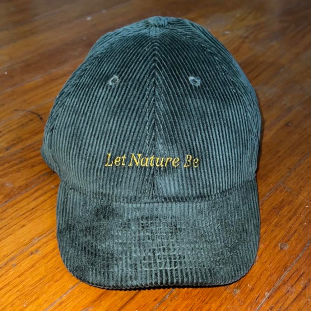 H&M green corduroy baseball cap hat "let nature be"